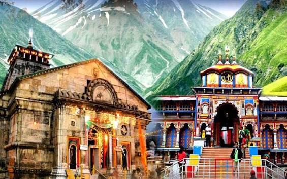 Snow-capped peaks above a Himalayan shrine