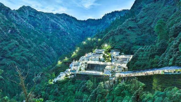 Vaishno Devi shrine path lit up at night